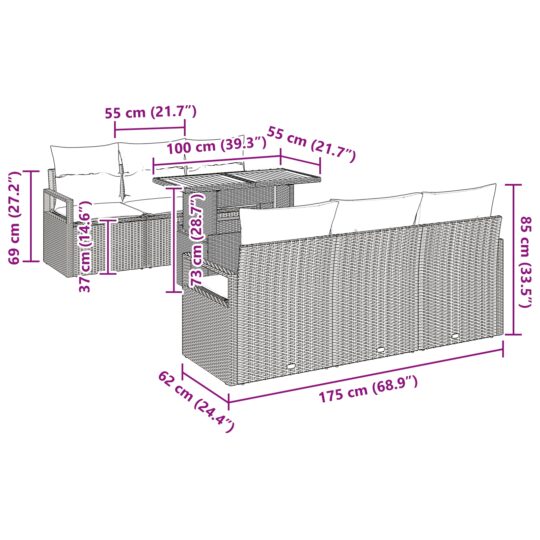 3358392 13 Set de canapele pentru grădină 7 pcs Negru Rattan poli 3358392 13