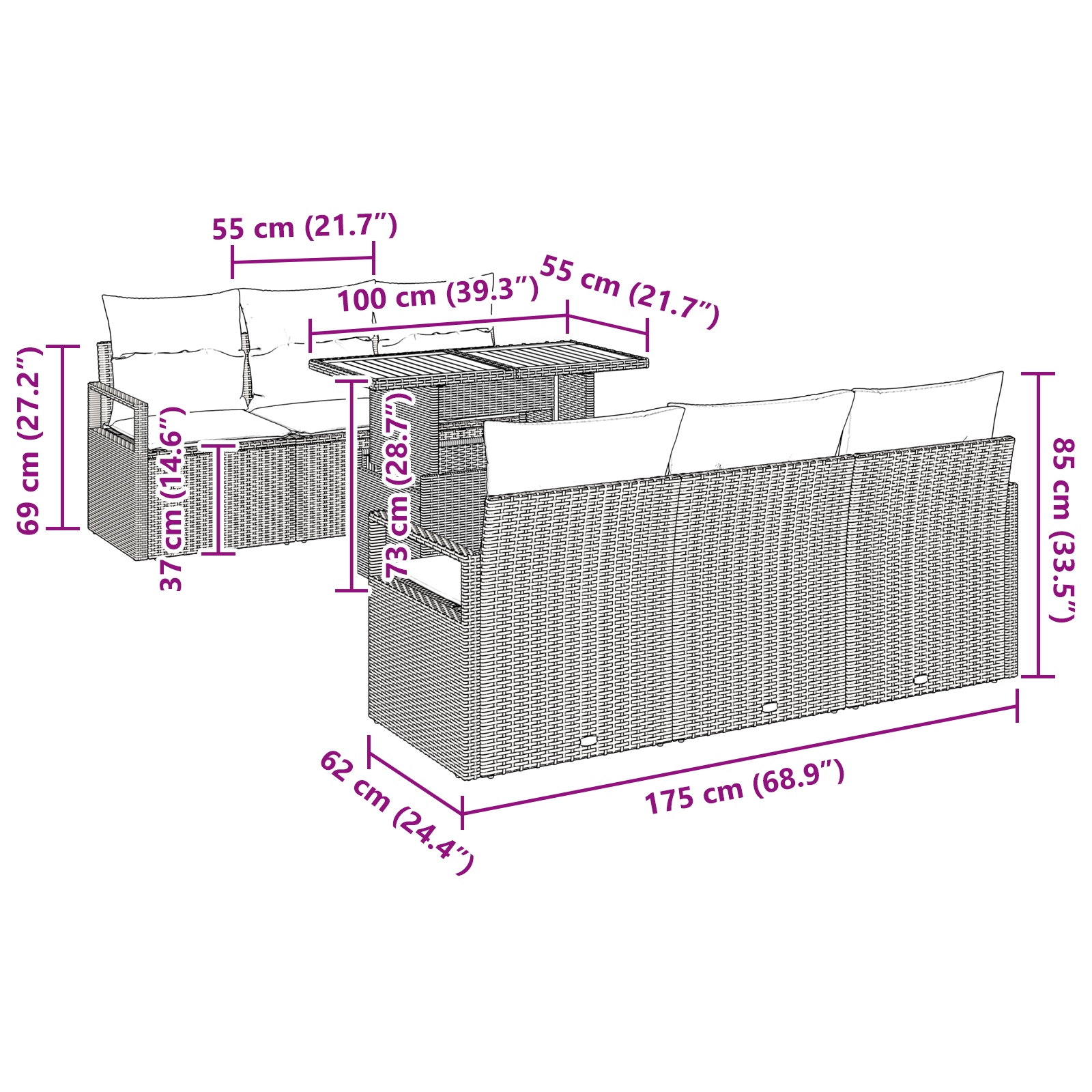 3358393 13 Set de canapele pentru grădină 7 pcs Gri Rattan poli Set de canapele pentru grădină 7 pcs Gri Rattan poli - imagine 13