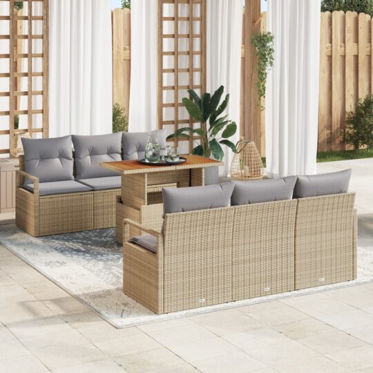 Set de canapele pentru grădină 7 pcs Bej Rattan poli