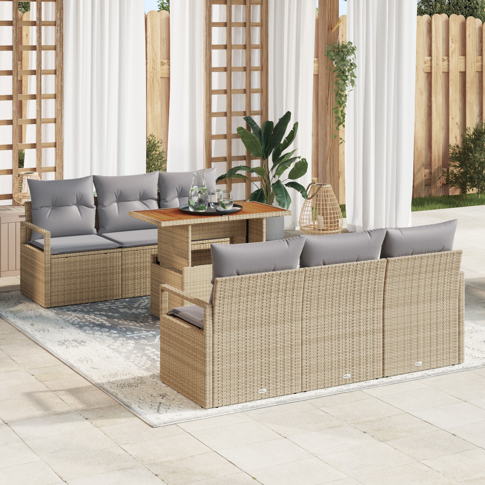 3358394 1 Set de canapele pentru grădină 7 pcs Bej Rattan poli Set de canapele pentru grădină 7 pcs Bej Rattan poli