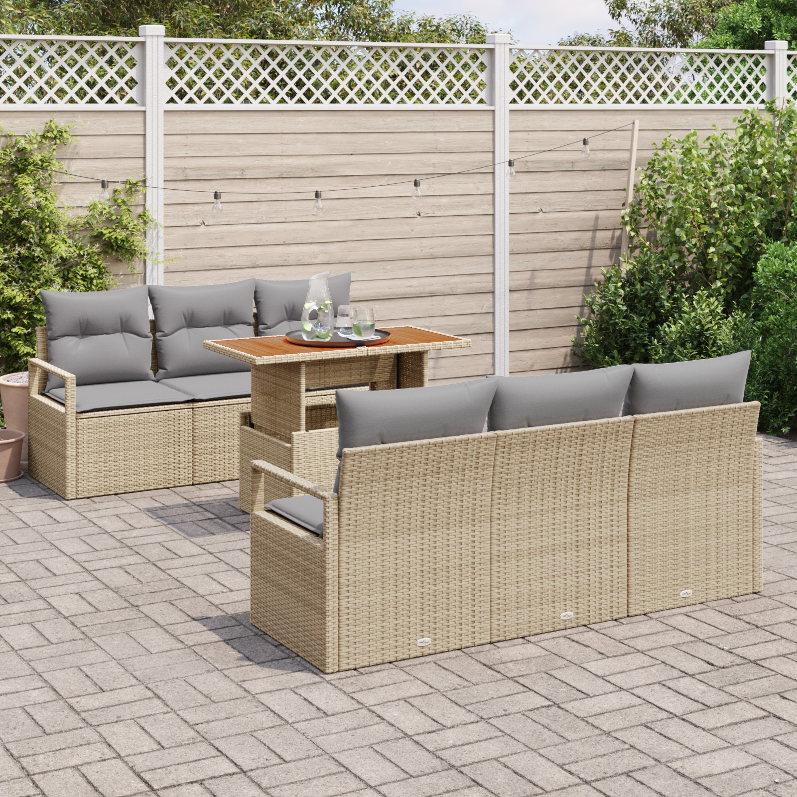 3358394 3 Set de canapele pentru grădină 7 pcs Bej Rattan poli Set de canapele pentru grădină 7 pcs Bej Rattan poli - imagine 3
