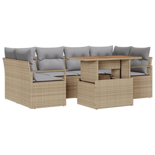 Alternative view of Set de canapele pentru grădină 7 pcs Bej Rattan poli