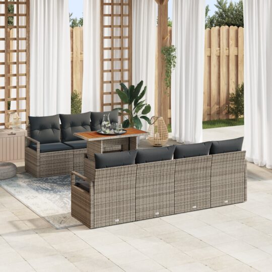 Set de canapele pentru grădină 8 pcs Gri Rattan poli