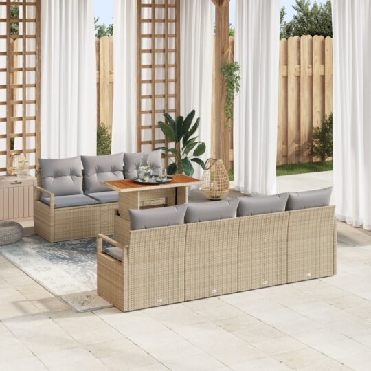 Set de canapele pentru grădină 8 pcs Bej Rattan poli
