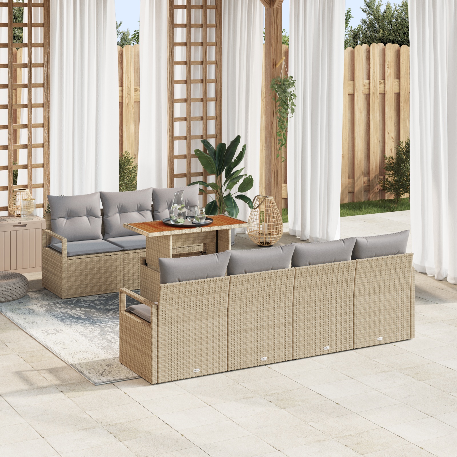 3358408 1 Set de canapele pentru grădină 8 pcs Bej Rattan poli Set de canapele pentru grădină 8 pcs Bej Rattan poli