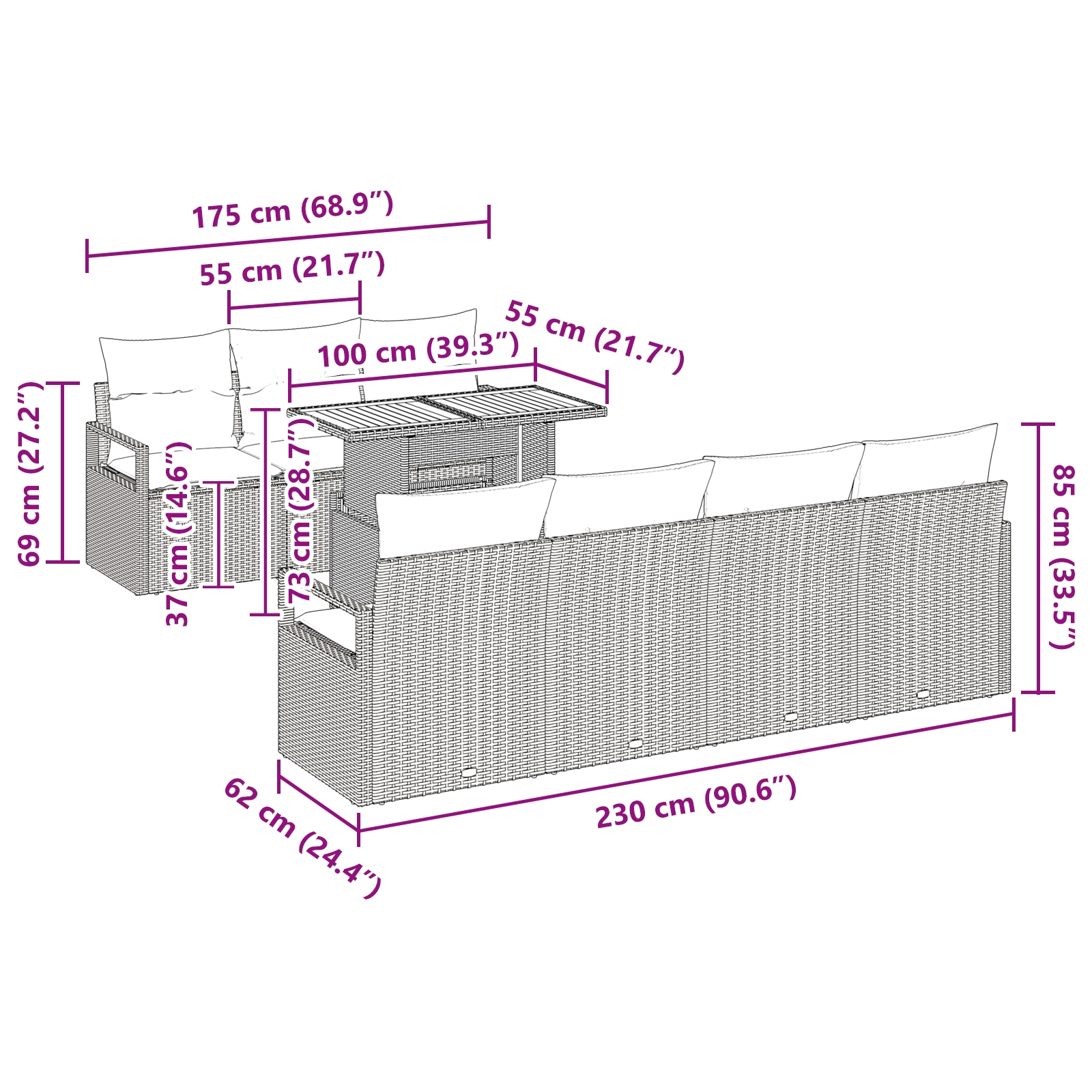 3358408 13 Set de canapele pentru grădină 8 pcs Bej Rattan poli Set de canapele pentru grădină 8 pcs Bej Rattan poli - imagine 13