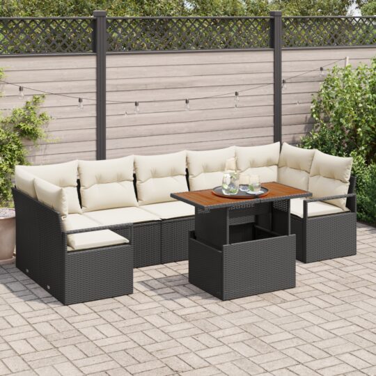 Set de canapele pentru grădină 8 pcs Negru Rattan poli