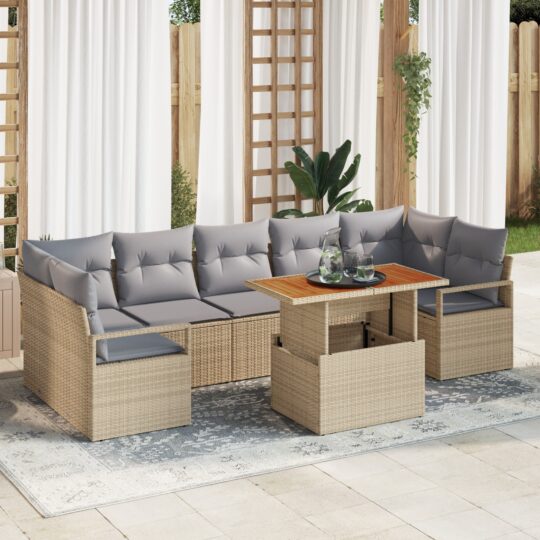 Set de canapele pentru grădină 8 pcs Bej Rattan poli