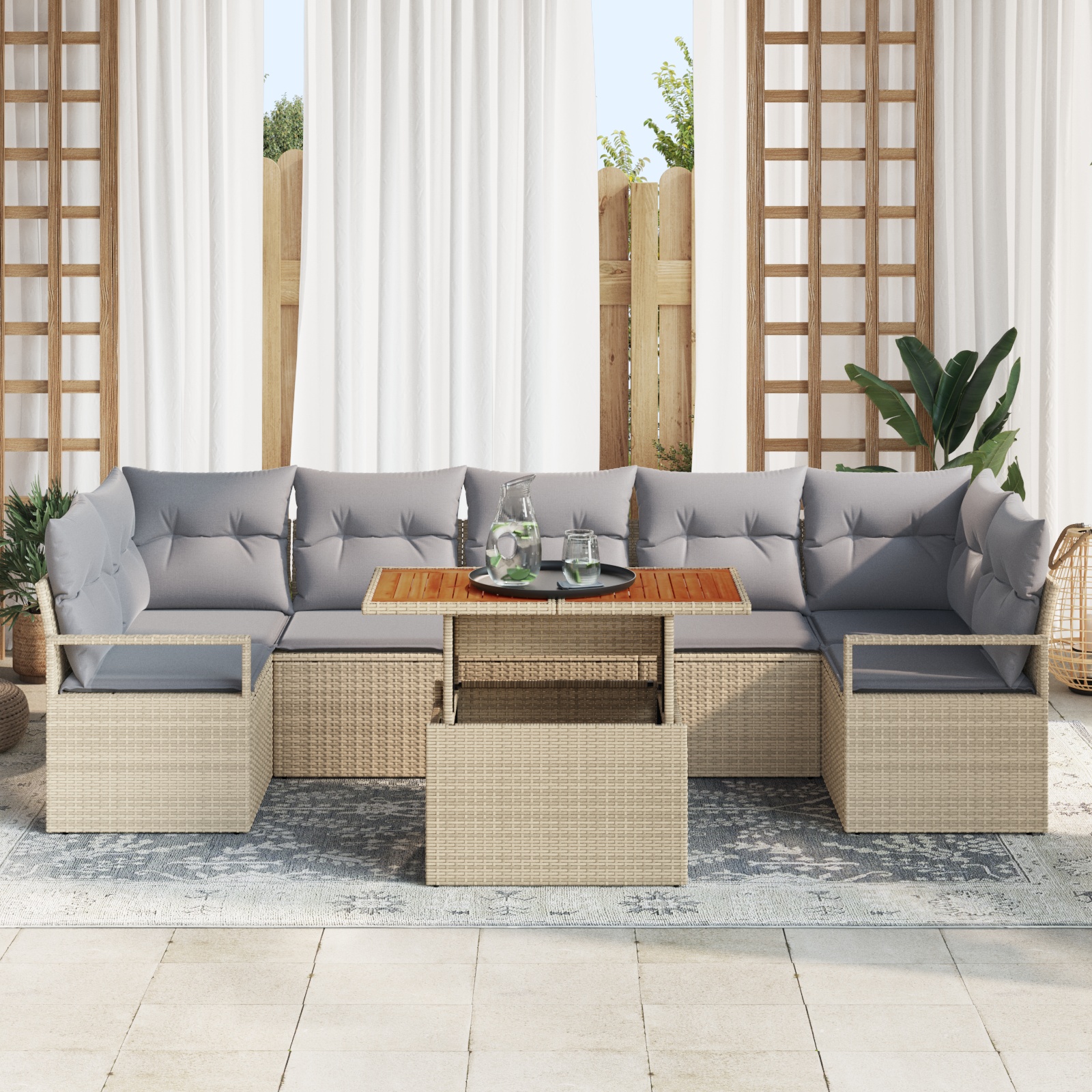 3358415 3 Set de canapele pentru grădină 8 pcs Bej Rattan poli Set de canapele pentru grădină 8 pcs Bej Rattan poli - imagine 3