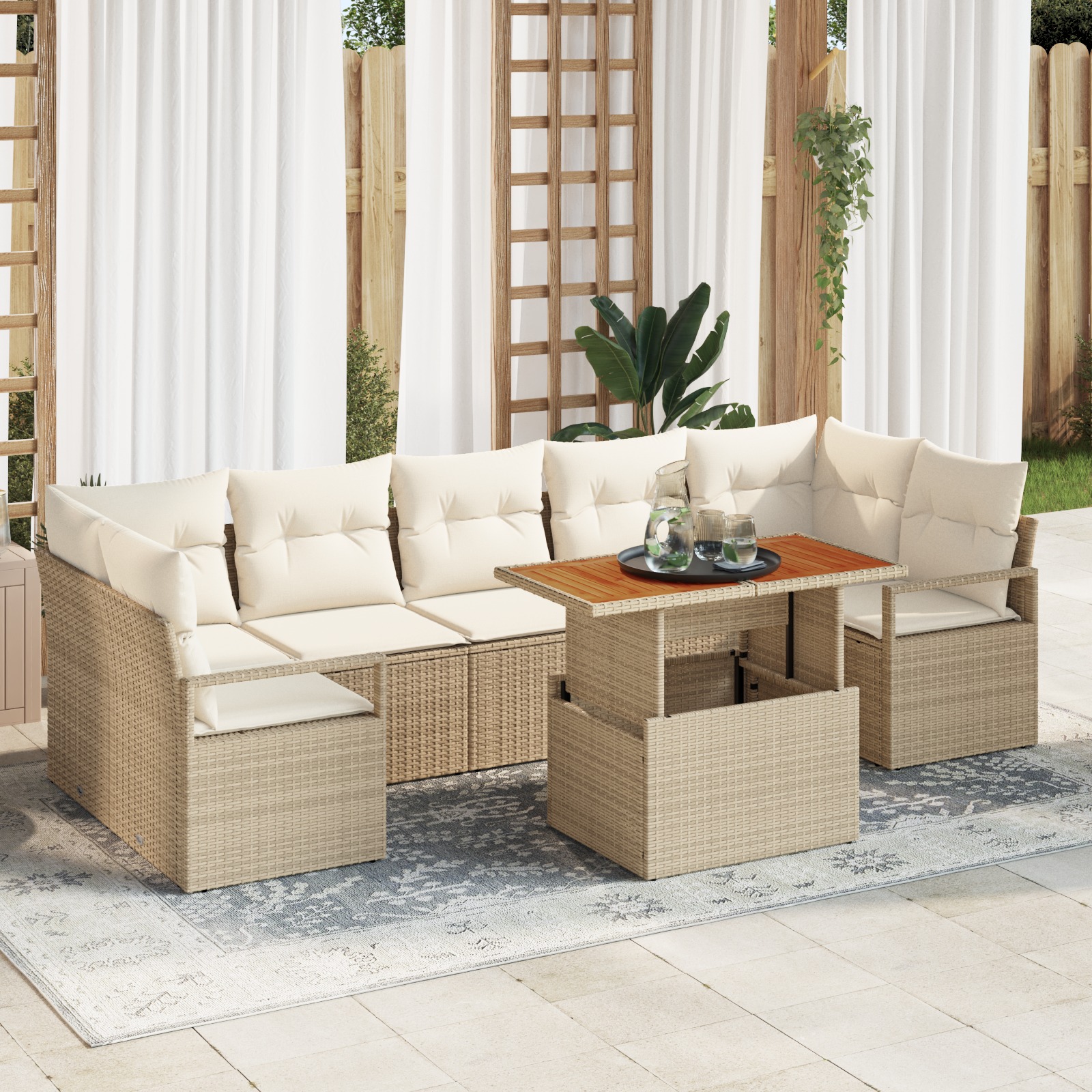3358416 1 Set de canapele pentru grădină 8 pcs Bej Rattan poli Set de canapele pentru grădină 8 pcs Bej Rattan poli