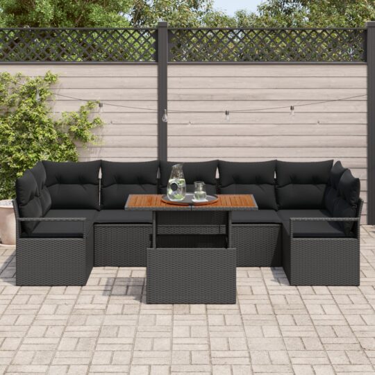 3358417 3 Set de canapele pentru grădină 8 pcs Negru Rattan poli 3358417 3