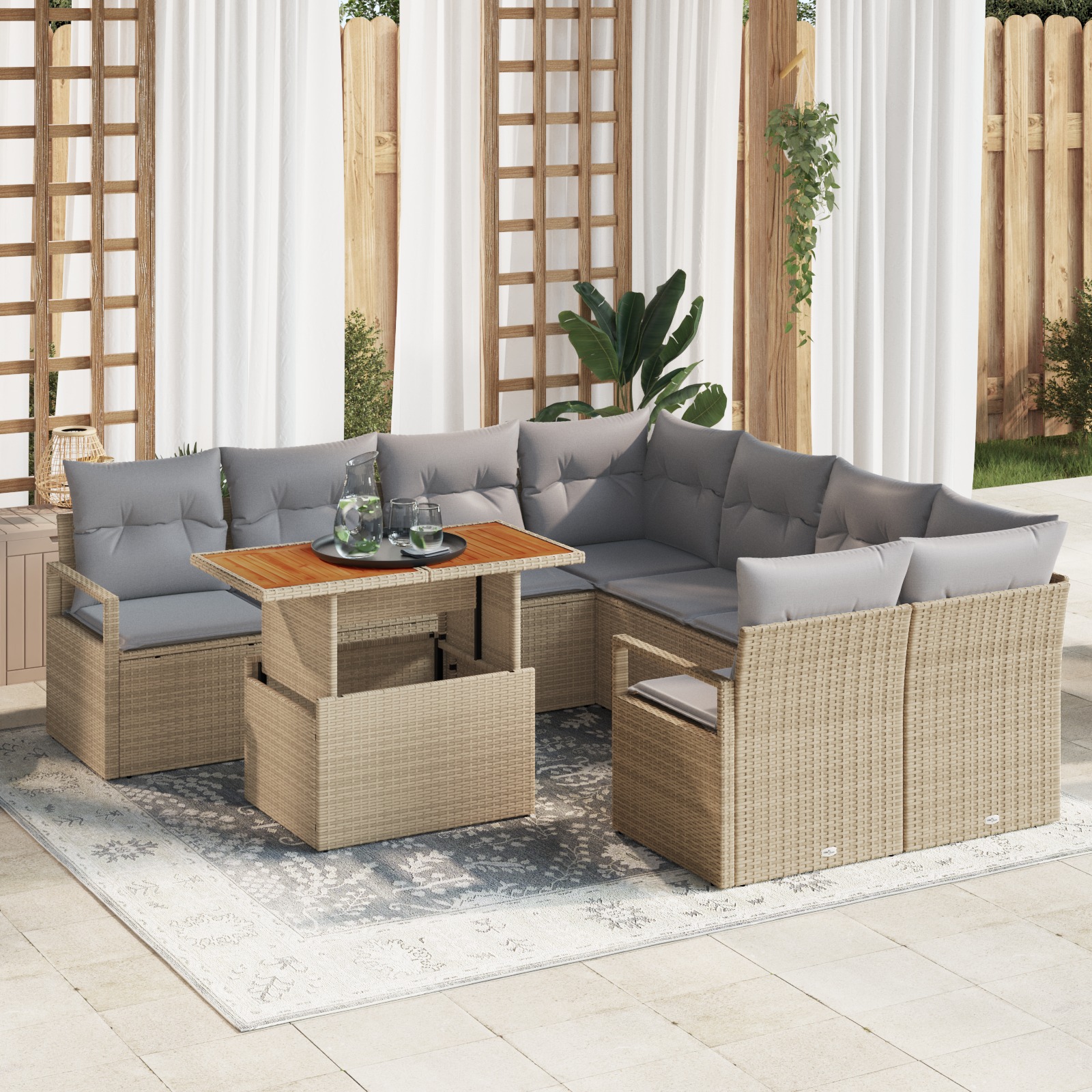 3358429 1 Set de canapele pentru grădină 9 pcs Bej Rattan poli Set de canapele pentru grădină 9 pcs Bej Rattan poli
