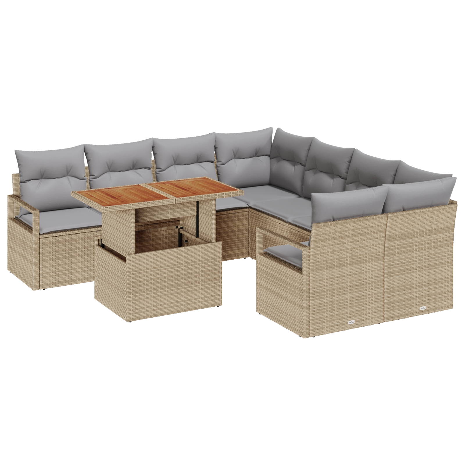 3358429 2 Set de canapele pentru grădină 9 pcs Bej Rattan poli Set de canapele pentru grădină 9 pcs Bej Rattan poli - imagine 2