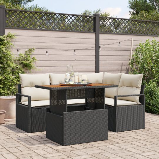 Set de canapele pentru grădină 5 pcs Negru Rattan poli