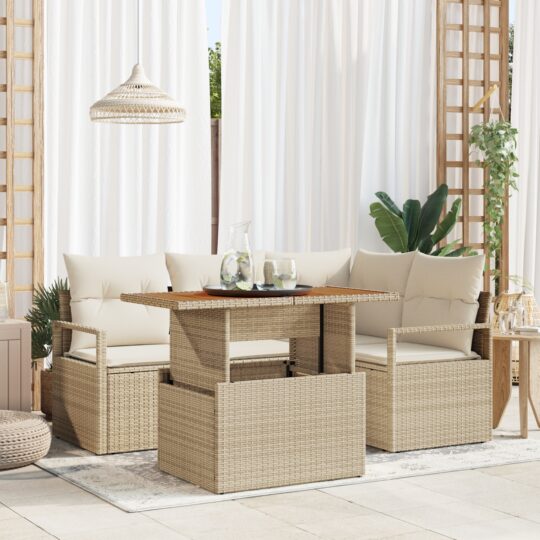 Set de canapele pentru grădină 5 pcs Bej Rattan poli