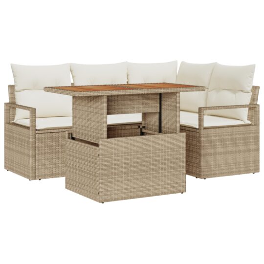 Alternative view of Set de canapele pentru grădină 5 pcs Bej Rattan poli
