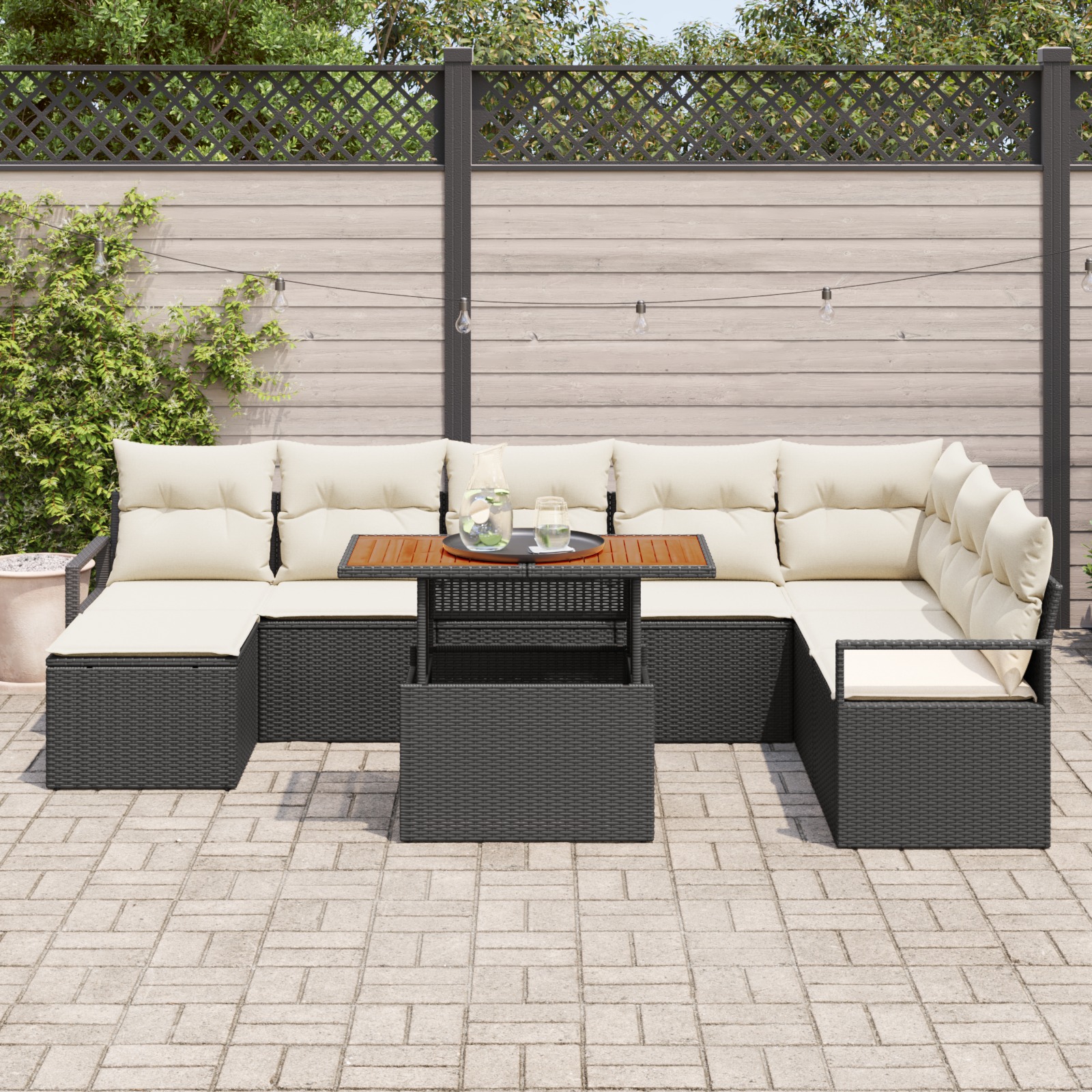3358483 3 Set de canapele pentru grădină 9 pcs Negru Rattan poli Set de canapele pentru grădină 9 pcs Negru Rattan poli - imagine 3