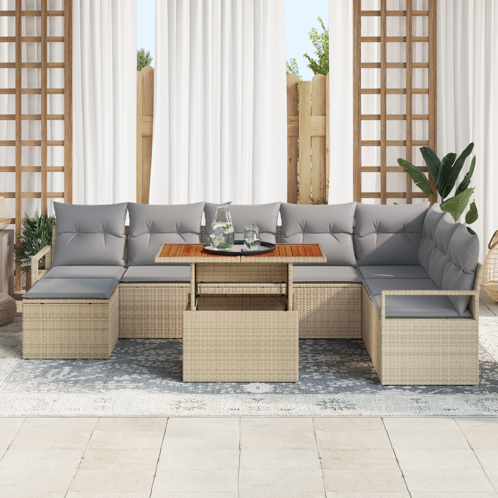 3358485 3 Set de canapele pentru grădină 9 pcs Bej Rattan poli Set de canapele pentru grădină 9 pcs Bej Rattan poli - imagine 3