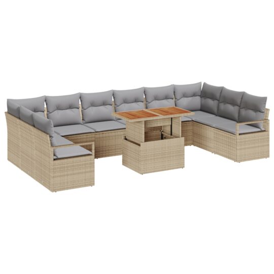 Alternative view of Set de canapele pentru grădină 11 pcs Bej Rattan poli