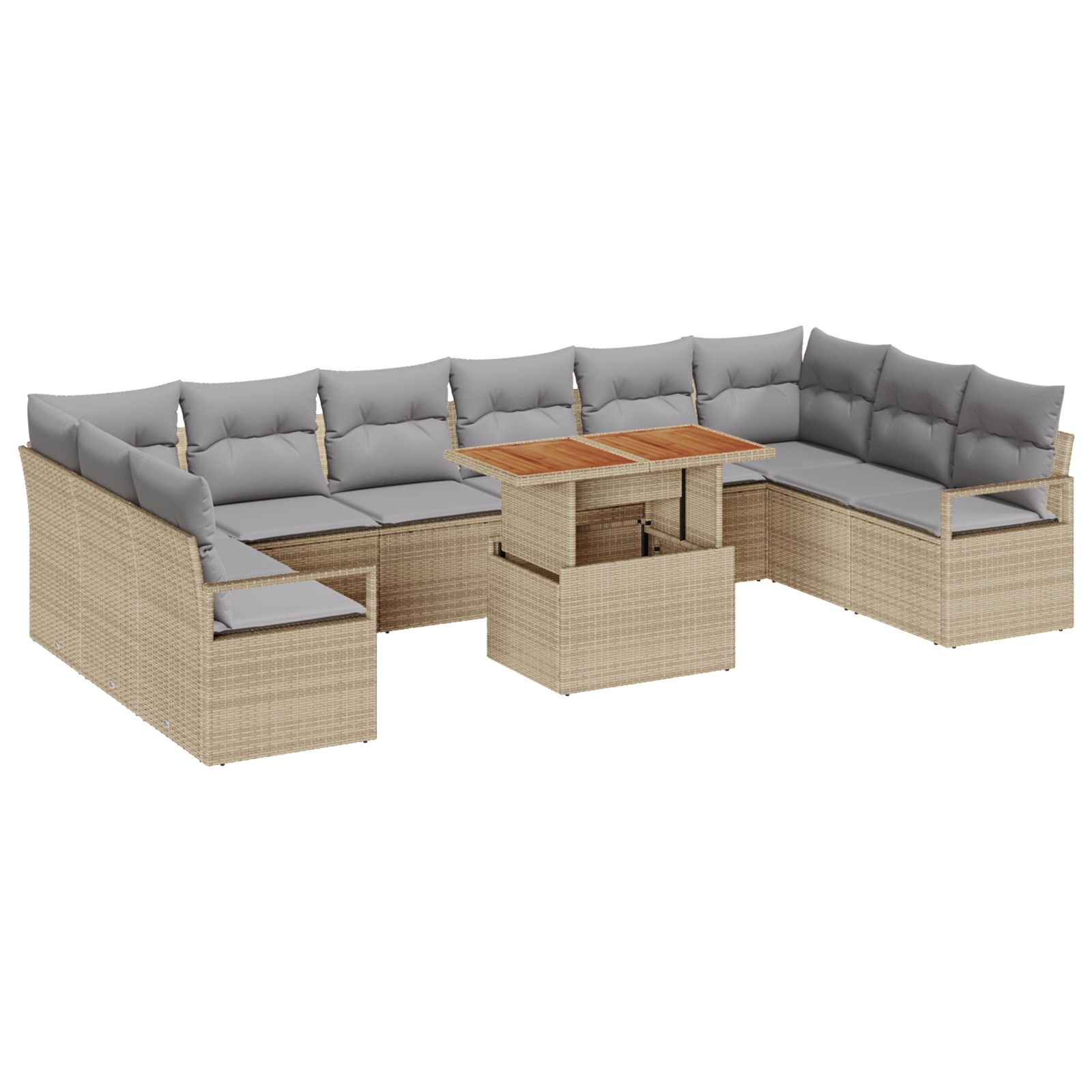 3358499 2 Set de canapele pentru grădină 11 pcs Bej Rattan poli Set de canapele pentru grădină 11 pcs Bej Rattan poli - imagine 2