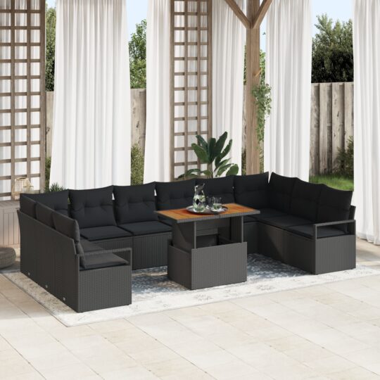 Set de canapele pentru grădină 11 pcs Negru Rattan poli