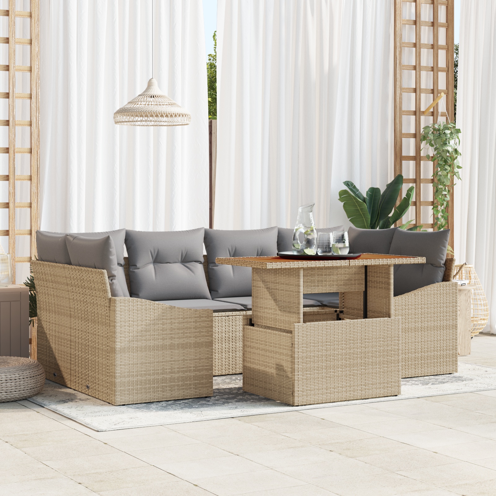 3358527 1 Set de canapele pentru grădină 7 pcs Bej Rattan poli Set de canapele pentru grădină 7 pcs Bej Rattan poli
