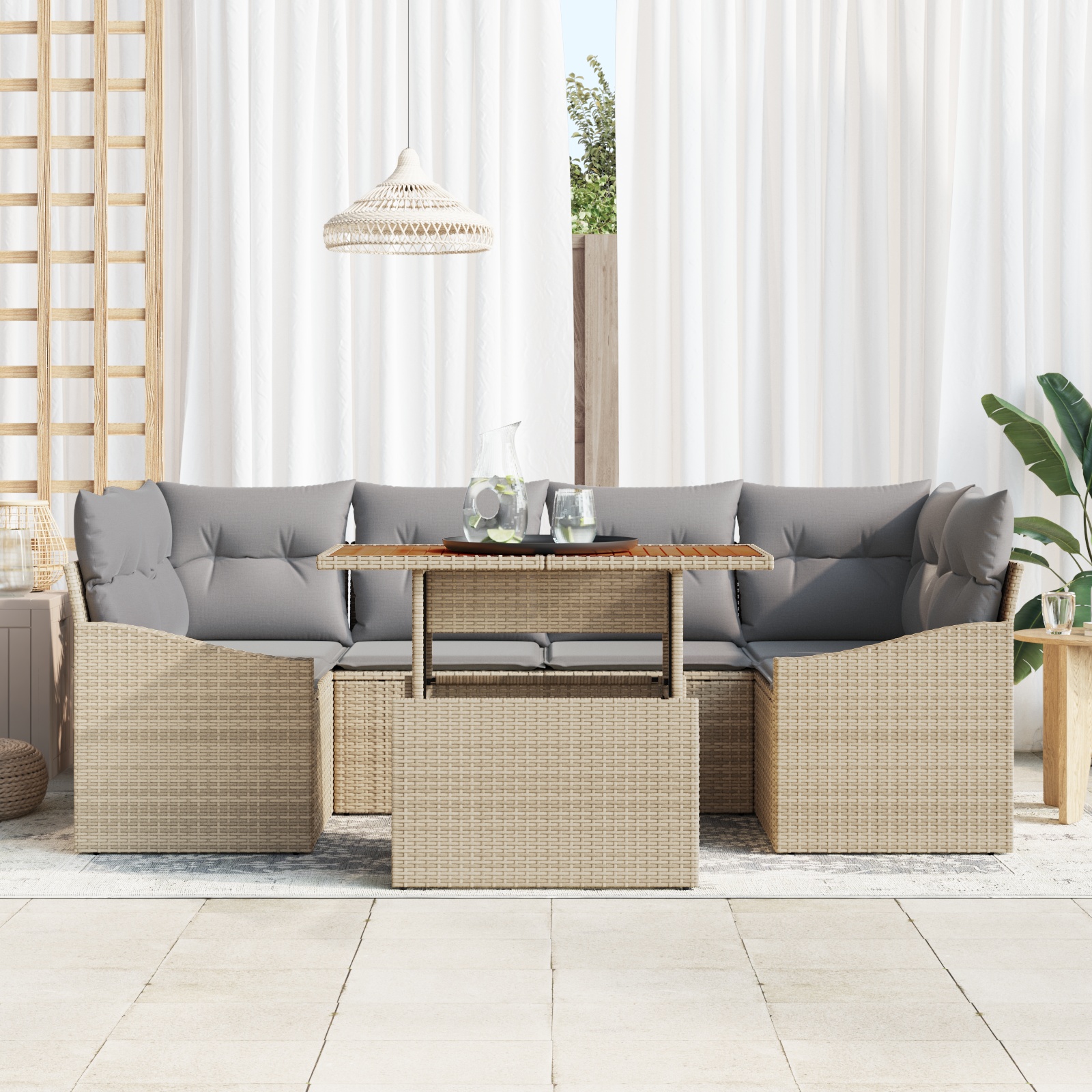 3358527 3 Set de canapele pentru grădină 7 pcs Bej Rattan poli Set de canapele pentru grădină 7 pcs Bej Rattan poli - imagine 3