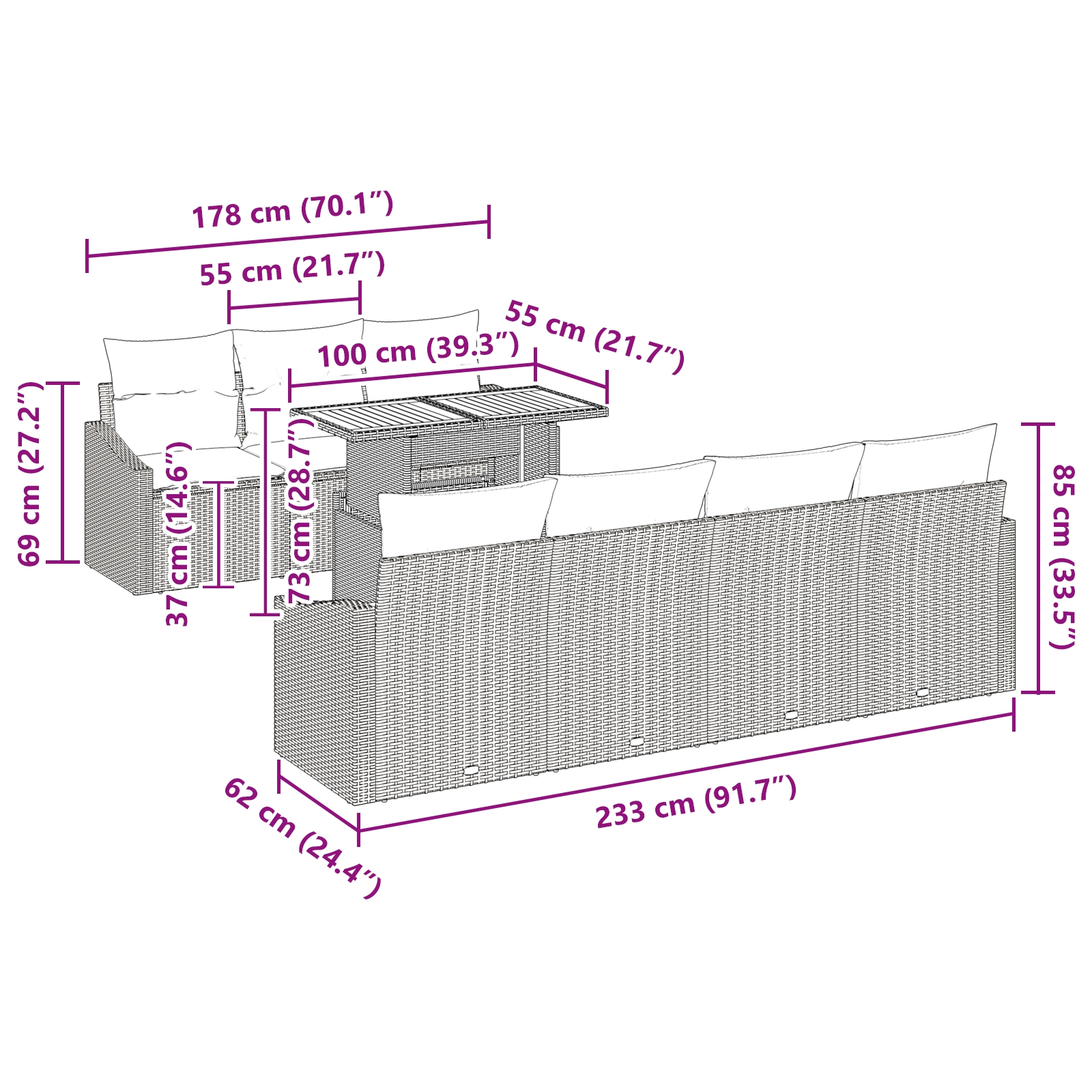 3358533 13 Set de canapele pentru grădină 8 pcs Gri Rattan poli Set de canapele pentru grădină 8 pcs Gri Rattan poli - imagine 13