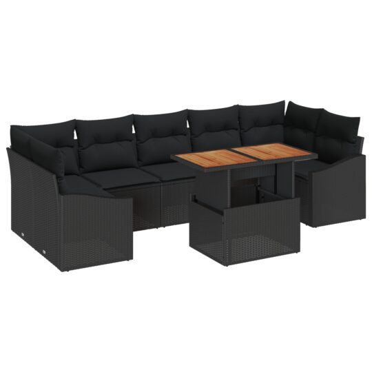 3358543 2 Set de canapele pentru grădină cu pernă 8 pcs Negru 3358543 2