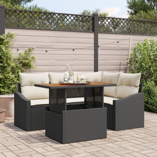 Set de canapele pentru grădină 5 pcs Negru Rattan poli