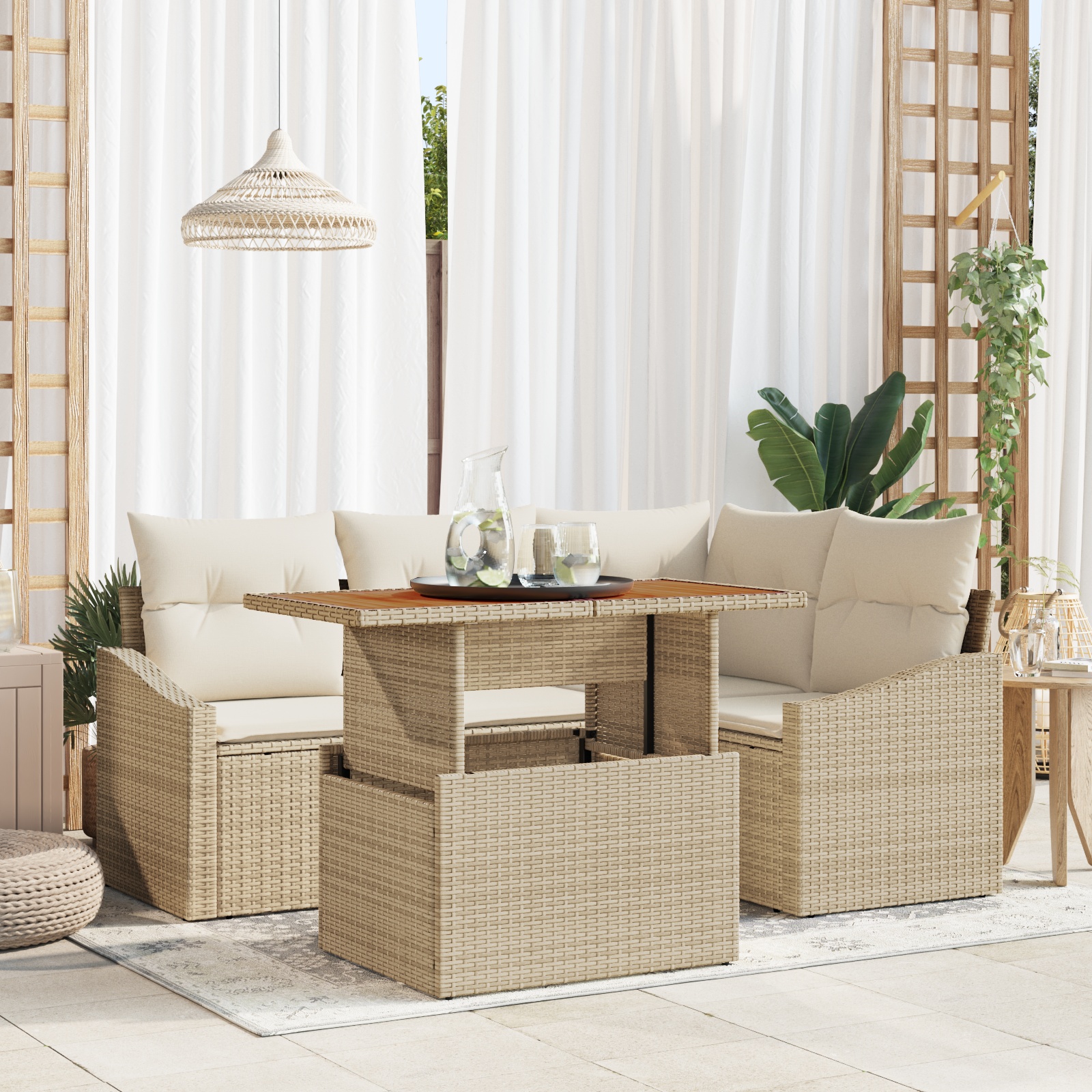 3358570 1 Set de canapele pentru grădină 5 pcs Bej Rattan poli Set de canapele pentru grădină 5 pcs Bej Rattan poli