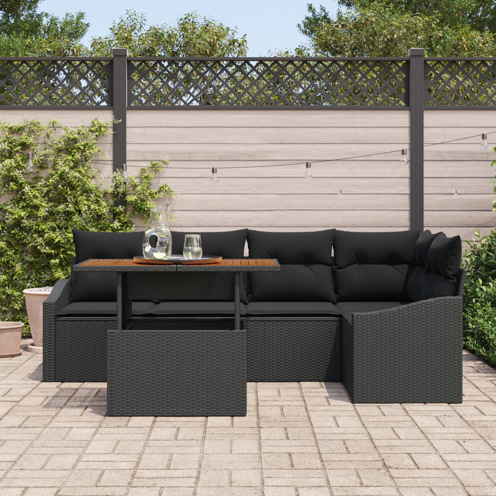 3358578 3 Set de canapele pentru grădină 6 pcs Negru Rattan poli Set de canapele pentru grădină 6 pcs Negru Rattan poli - imagine 3
