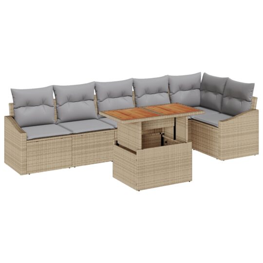 Alternative view of Set de canapele pentru grădină 7 pcs Bej Rattan poli