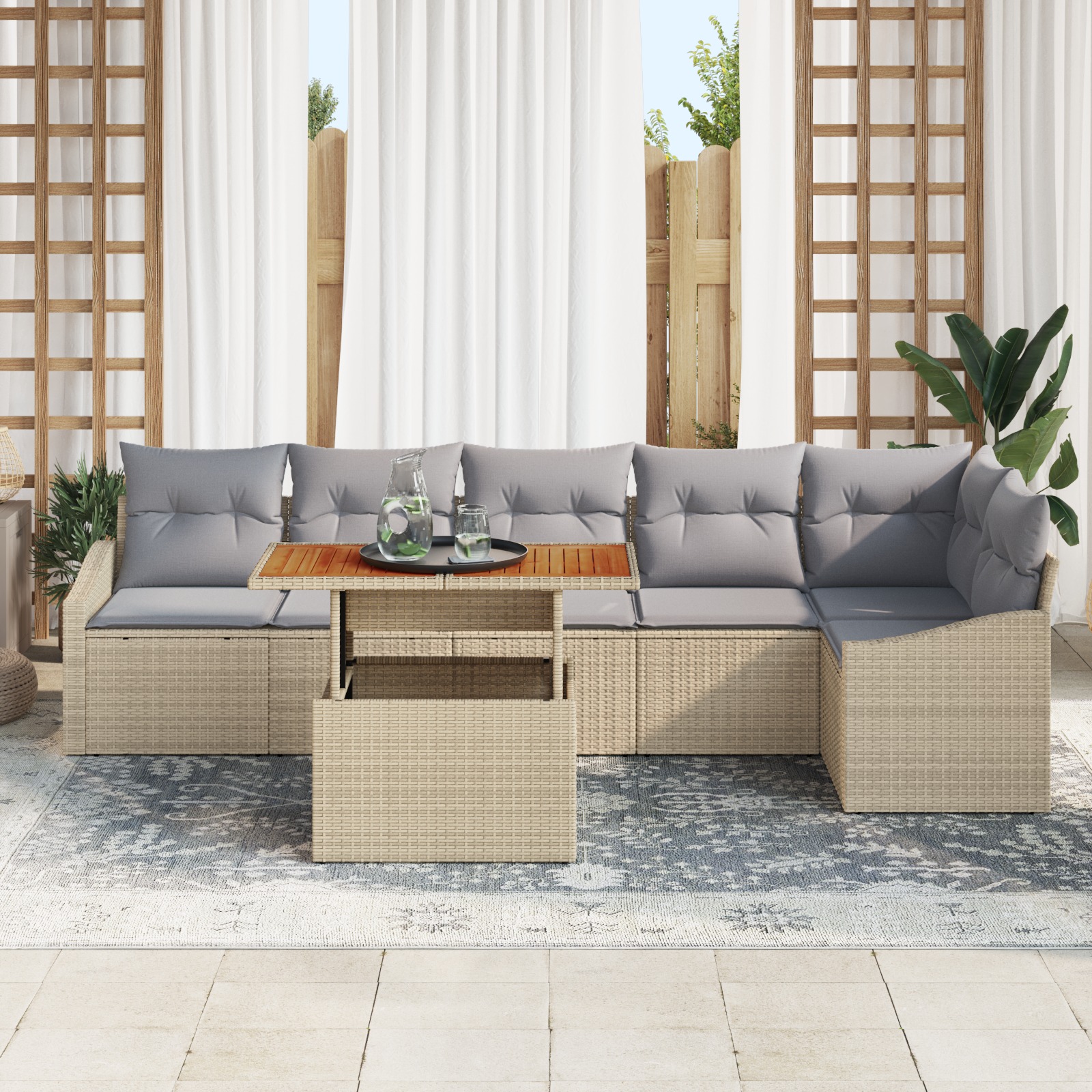 3358583 3 Set de canapele pentru grădină 7 pcs Bej Rattan poli Set de canapele pentru grădină 7 pcs Bej Rattan poli - imagine 3