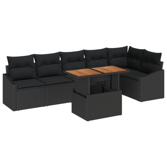 Alternative view of Set de canapele pentru grădină 7 pcs Negru Rattan poli