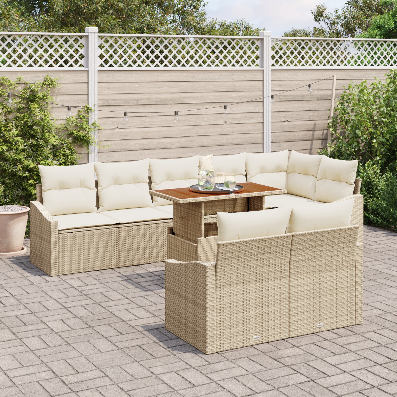 3358591 3 Set de canapele pentru grădină 9 pcs Bej Rattan poli Set de canapele pentru grădină 9 pcs Bej Rattan poli - imagine 3