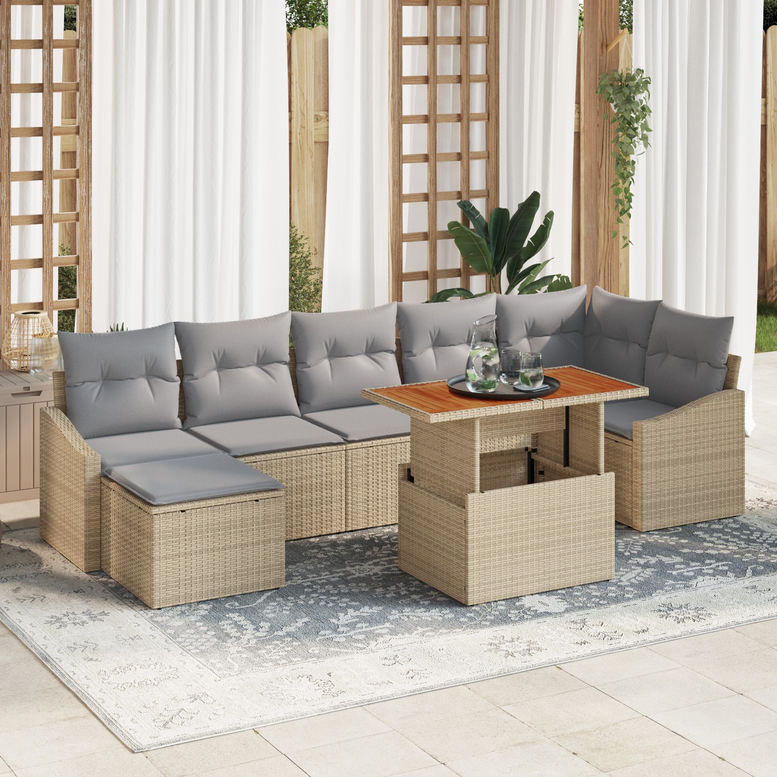 3358604 1 Set de canapele pentru grădină 8 pcs Bej Rattan poli Set de canapele pentru grădină 8 pcs Bej Rattan poli