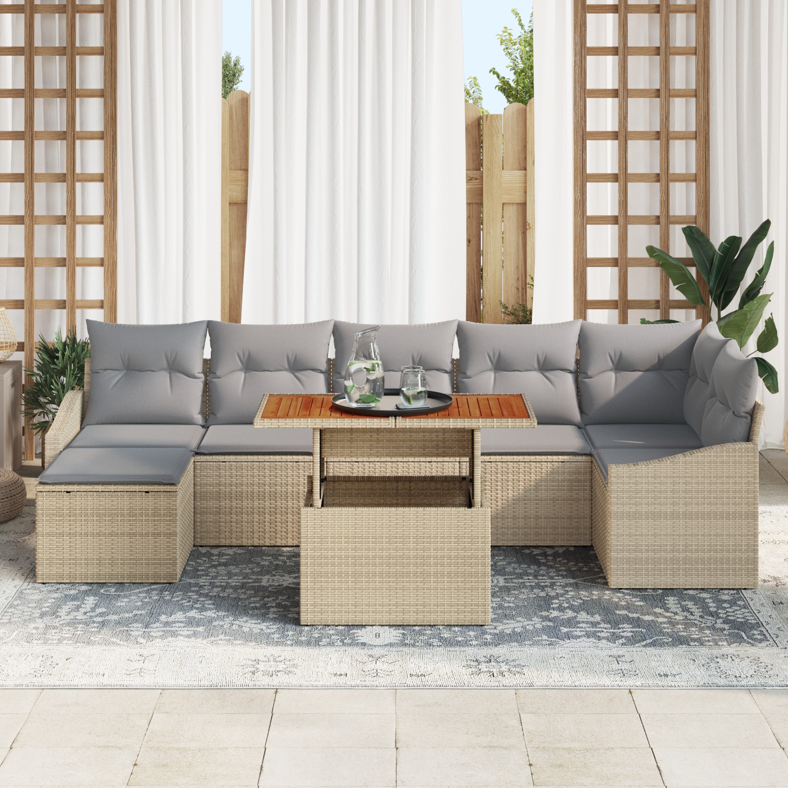 3358604 3 Set de canapele pentru grădină 8 pcs Bej Rattan poli Set de canapele pentru grădină 8 pcs Bej Rattan poli - imagine 3