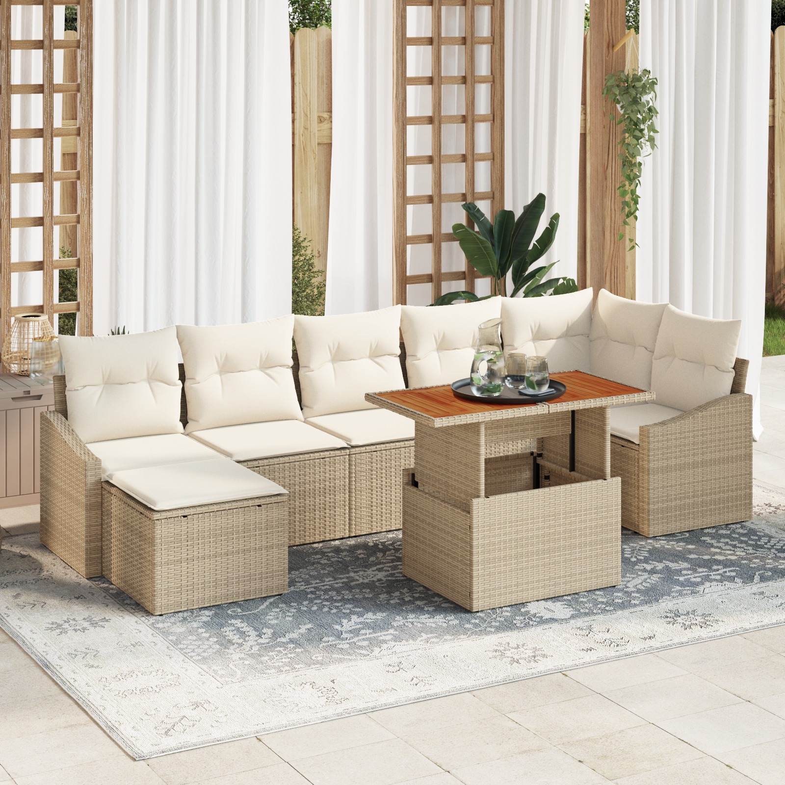 3358605 1 Set de canapele pentru grădină 8 pcs Bej Rattan poli Set de canapele pentru grădină 8 pcs Bej Rattan poli
