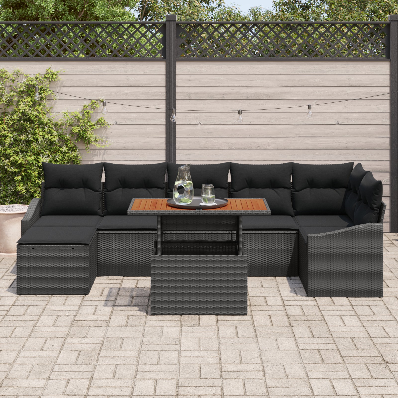 3358606 3 Set de canapele pentru grădină 8 pcs Negru Rattan poli Set de canapele pentru grădină 8 pcs Negru Rattan poli - imagine 3