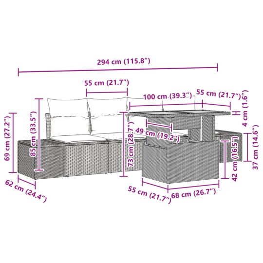 3358630 13 Set de canapele pentru grădină 5 pcs Negru Rattan poli 3358630 13