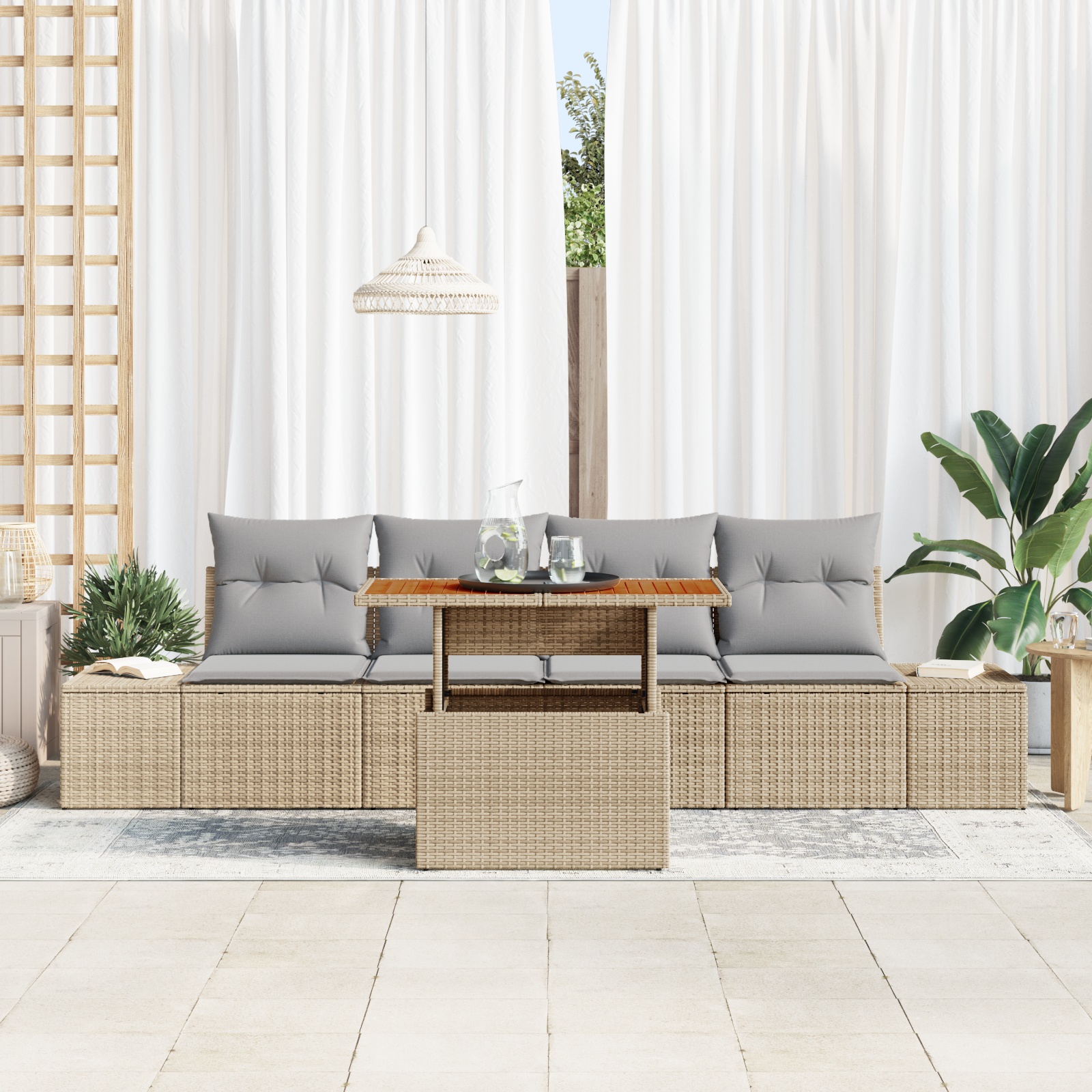 3358632 3 Set de canapele pentru grădină 5 pcs Bej Rattan poli Set de canapele pentru grădină 5 pcs Bej Rattan poli - imagine 3