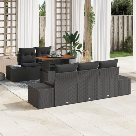 Set de canapele pentru grădină 6 pcs Negru Rattan poli