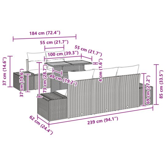 3358641 13 Set de canapele pentru grădină 6 pcs Negru Rattan poli 3358641 13