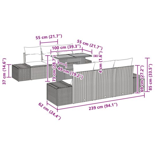 3358645 13 Set de canapele pentru grădină 7 pcs Gri Rattan poli 3358645 13