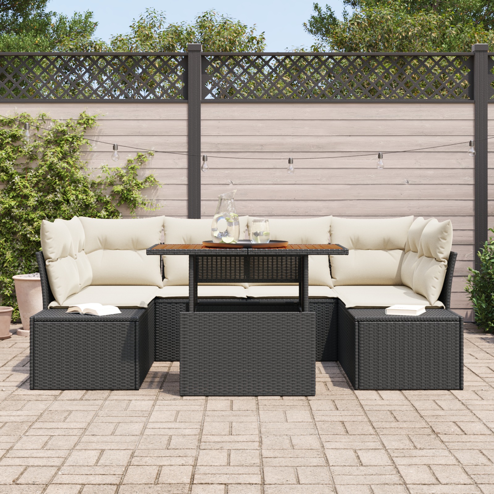 3358651 3 Set de canapele pentru grădină 7 pcs Negru Rattan poli Set de canapele pentru grădină 7 pcs Negru Rattan poli - imagine 3