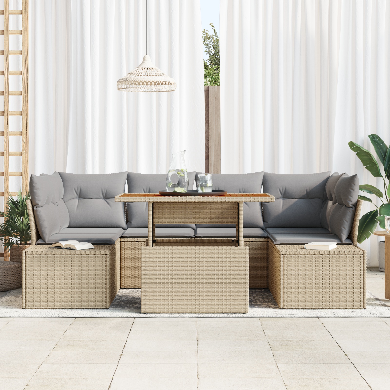 3358653 3 Set de canapele pentru grădină 7 pcs Bej Rattan poli Set de canapele pentru grădină 7 pcs Bej Rattan poli - imagine 3
