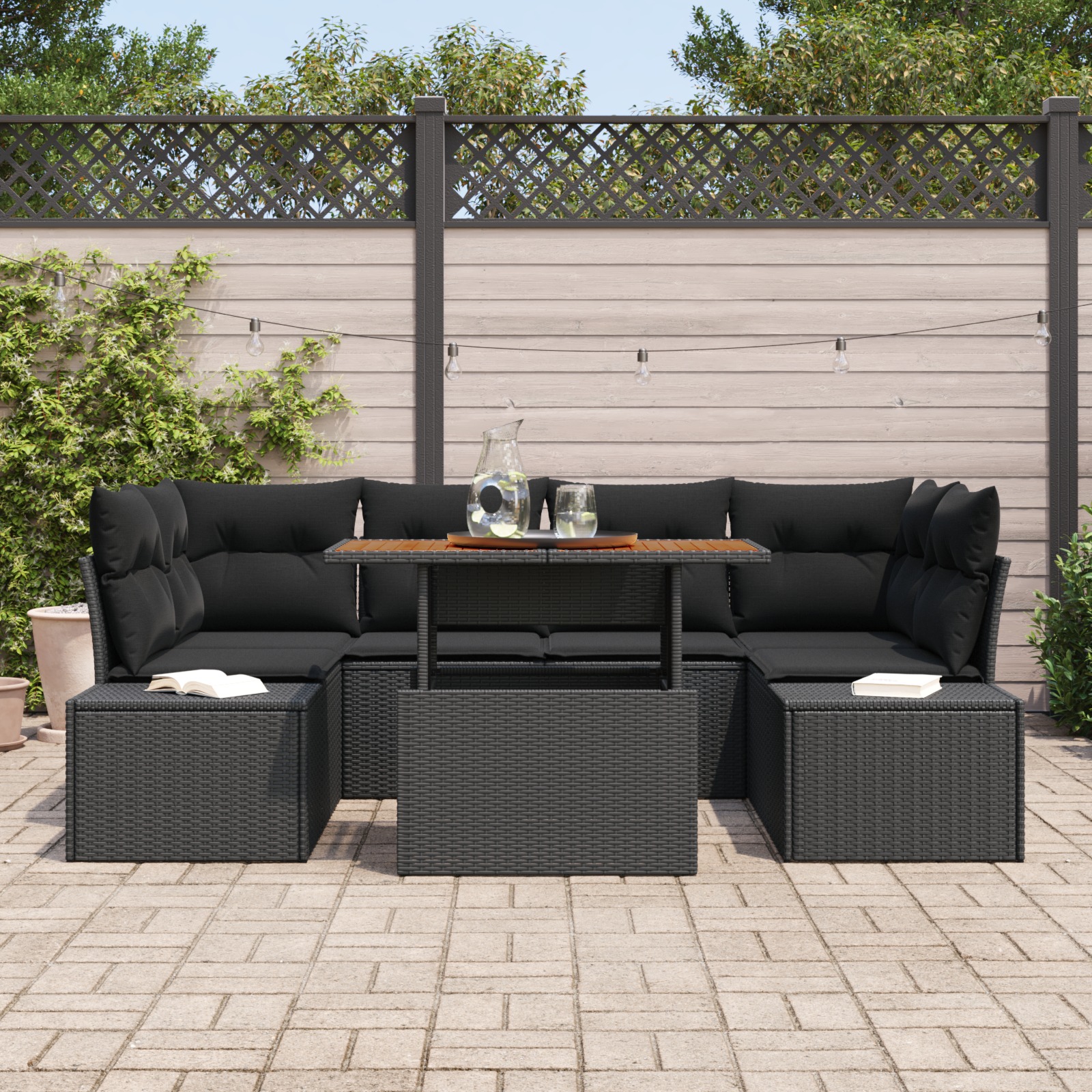 3358655 3 Set de canapele pentru grădină 7 pcs Negru Rattan poli Set de canapele pentru grădină 7 pcs Negru Rattan poli - imagine 3