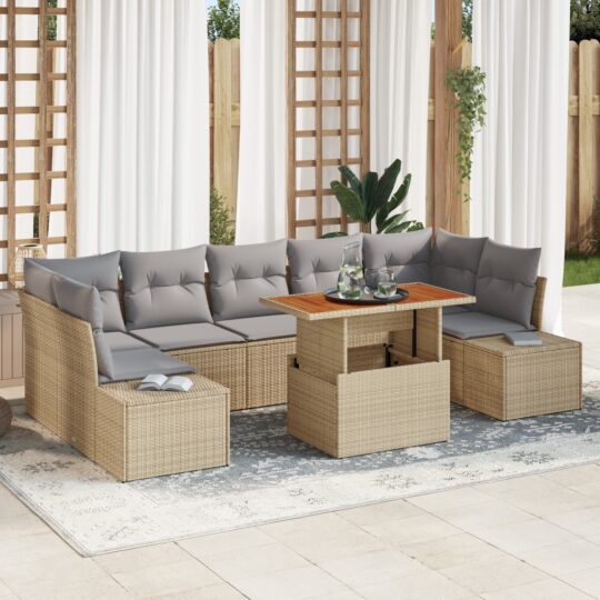Set de canapele pentru grădină 8 pcs Bej Rattan poli