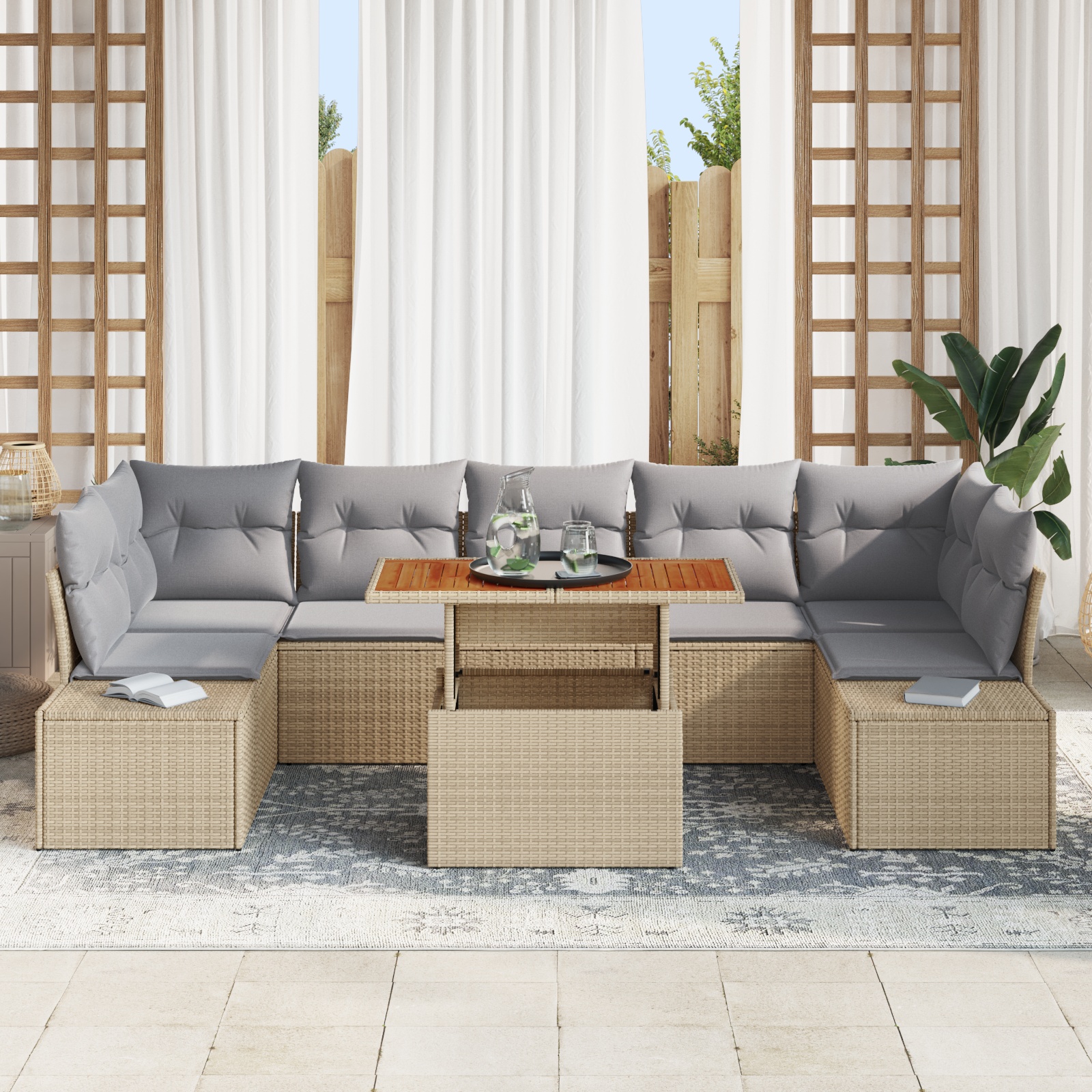 3358667 3 Set de canapele pentru grădină 8 pcs Bej Rattan poli Set de canapele pentru grădină 8 pcs Bej Rattan poli - imagine 3